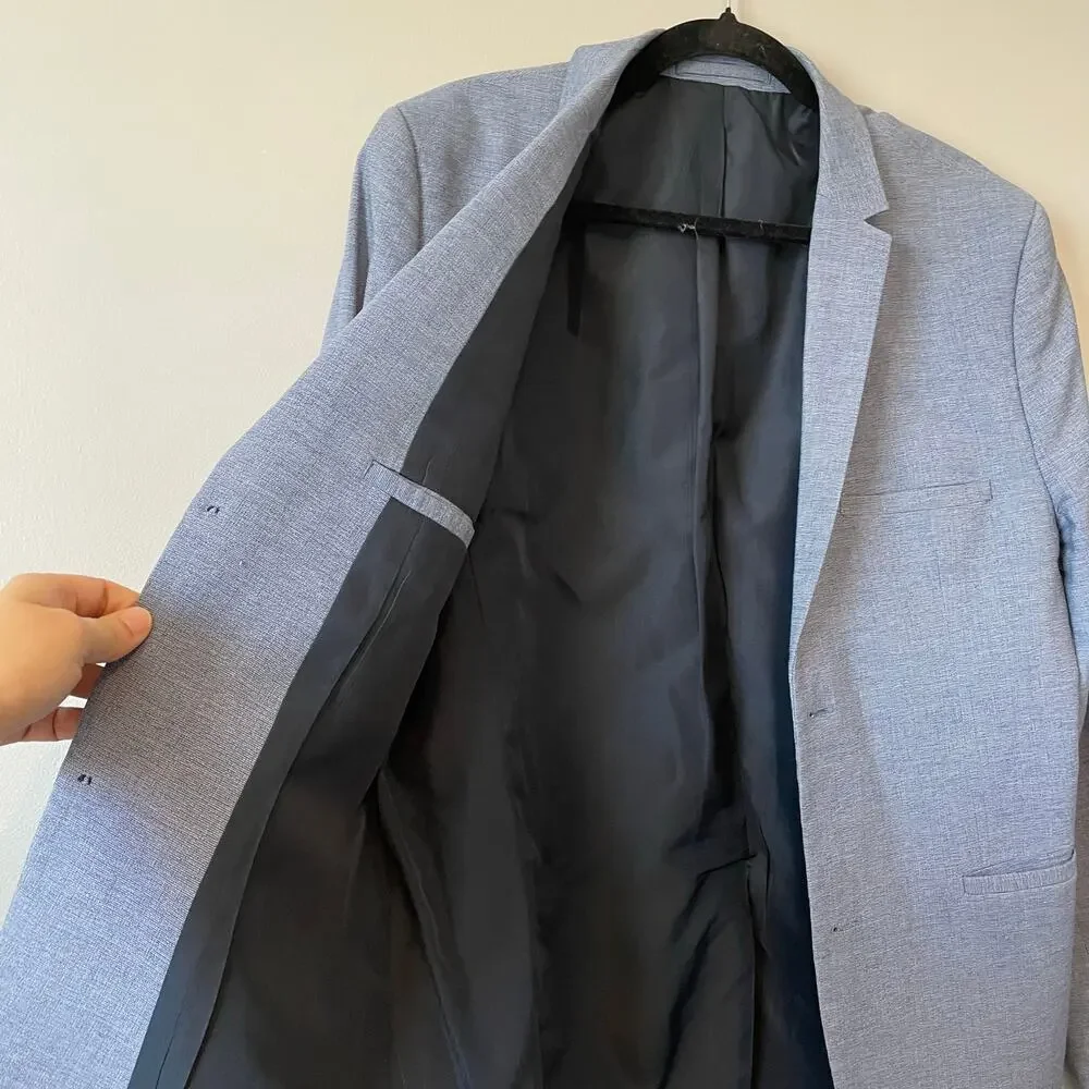 H&M Super Skinny Fit Blazer light blue microrib wool blend size 40R